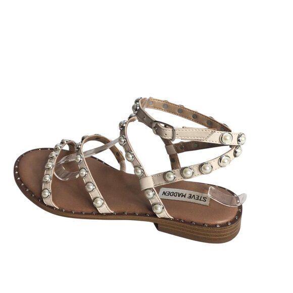 Steve Madden Sandals Womens Size 8 Travel-P Pearl Stud Gladiator Strappy Ivory - Picture 6 of 11